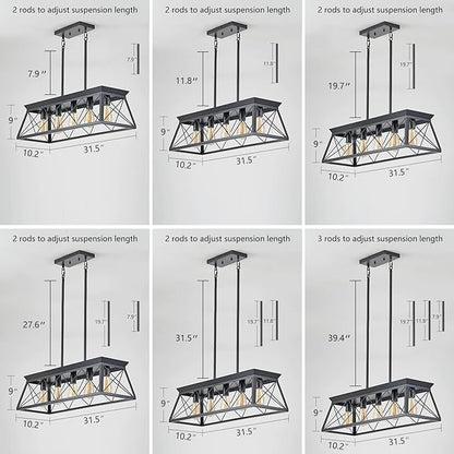 HuixuTe 5-Light Farmhouse Chandeliers for Dining Room, Rustic Kitchen Island Lighting, Adjustable Height Pendant Light for Kitchen, Dining Room Table White