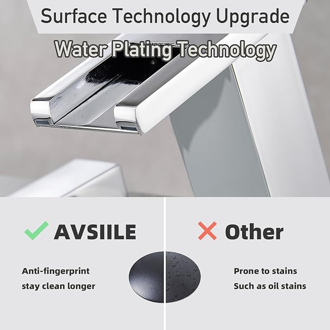 AVSIILE LED Bathroom Faucet 3 Hole, Chrome Waterfall Bathroom Faucets, 8 Inch Widespread Modern Bathroom Sink Faucet & Parts, Wide Spread Touch On Three Hole 2 Handle 3 Piece Bathroom Vanity Faucet