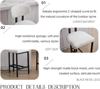 Bar Stools Set of 2, 26 inch Counter Height - Modern Upholstered Kitchen Island Chairs with Metal Legs for Dining & Bar Areas