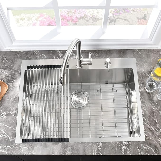 25 Inch Drop In Kitchen Sink-Hovheir 25x20 Top Mount Kitchen Sink Drop In Stainless Sinks 16 Gauge Stainless Steel Single Bowl Deep Sinks Overmount Single Basin with Cutting Board