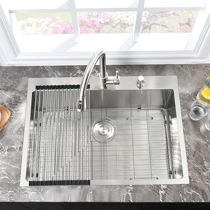 25 Inch Drop In Kitchen Sink-Hovheir 25x20 Top Mount Kitchen Sink Drop In Stainless Sinks 16 Gauge Stainless Steel Single Bowl Deep Sinks Overmount Single Basin with Cutting Board