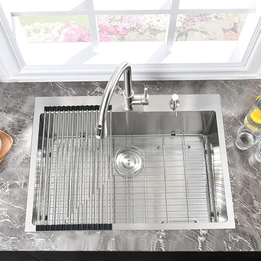 25 Inch Drop In Kitchen Sink-Hovheir 25x20 Top Mount Kitchen Sink Drop In Stainless Sinks 16 Gauge Stainless Steel Single Bowl Deep Sinks Overmount Single Basin with Cutting Board