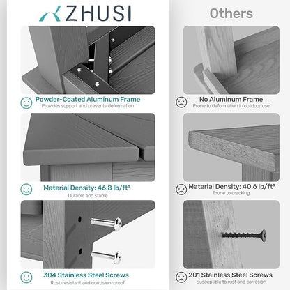 ZHUSI Patio Table and Chairs Set,HDPE Outdoor Dining Set with Umbrella Hole for Backyard, Poolside, Porch,All Weather,Grey