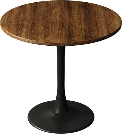 Round Dining Table 30" Circle Tulip Table with Wood Thickened Tabletop & Sturdy Metal Pedestal Mid Century Modern Farmhouse Kitchen Tables for 4 Small Places Living Room Cafe,Somber Walnut
