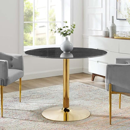 Modway Verne Round Artificial Marble 40" Dining Table in Gold Black