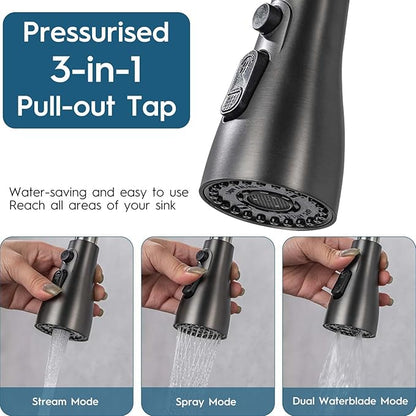 30" Black Drop In Waterfall Kitchen Sink Workstation Single Bowl Stainless Steel Honeycomb Waterfall Sink Modern and Highly Durable Multifunctional Top Mount Kitchen Sinks with Pull-Down Faucet