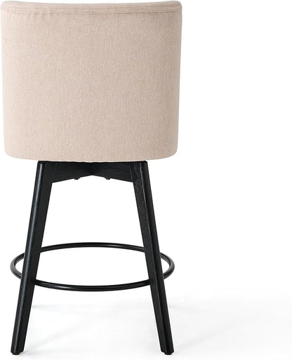 Vipbear Counter Height Bar Stools Set of 2, 26" H Swivel Bar Stools with Backs, Linen Fabric Upholstered Bar Chairs with Solid Wood Legs for Kitchen Island, Dining Room, Home Bar, Beige