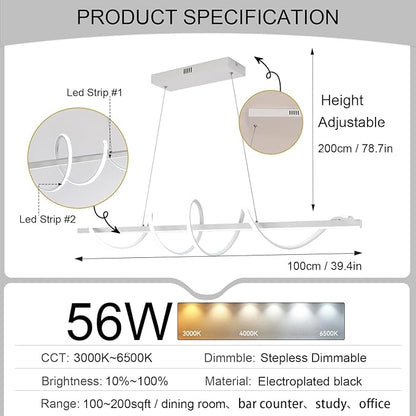 Modern LED Pendant Light Fixture,47.24inch Modern Chandelier Light Fixtures Dimmable with Remote 3000K-6500K Adjustable Color Temperature Brightness,Modern Kitchen Island Lighting for Dining Room