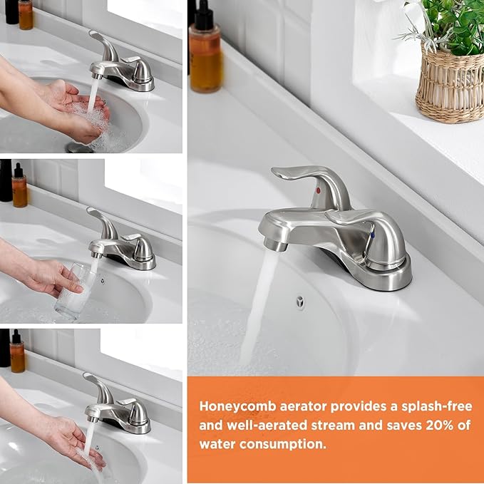 2 Pack Bathroom Sink Faucets 2/3 Hole,Brushed Nickel Dual Handles 4 inch Plastic Plating Over Bathroom Faucet with Pop-up Drain and 2 Supply Hoses for Apartment Rvs Sink Vanity