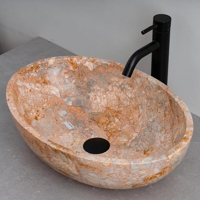 Oval-Shaped Golden Marble Stone Vessel Sink - 20x15x6 in