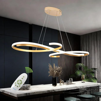Gold LED Chandelier, Dimmable Modern Pendant Light with Remote - Contemporary Ceiling Light Fixture for Dining Room, Kitchen Island & Living Room