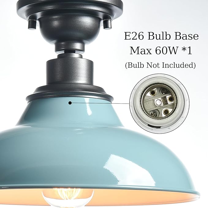 SAMTEEN Farmhouse Semi Flush Mount Ceiling Light 12-Inch Aqua Blue Flush Mount Barn Light Industrial Barn Ceiling Light Fixture for Hallway Loft Laundry Room, 2 Pack