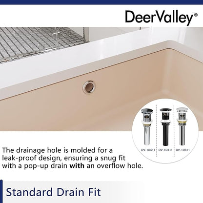 DeerValley Rectangular Undermount Bathroom Sink,19.72"x15.59"x6.54" Modern Vessel Sink Bone Color Undermount Bathroom Sink Rectrangle Porcelain Ceramic Lavatory Vanity Vessel Sink with Overflow