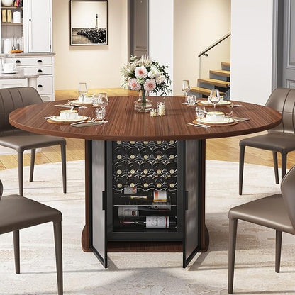 IBF Round Dining Table with Storage for 4 to 6, 47" Circle Kitchen Table with Fridge Space, Wood Dining Room Tables with Adjustable Shelf, Circular Dinner Tables for Home Kitchen, Walnut (Only Table)