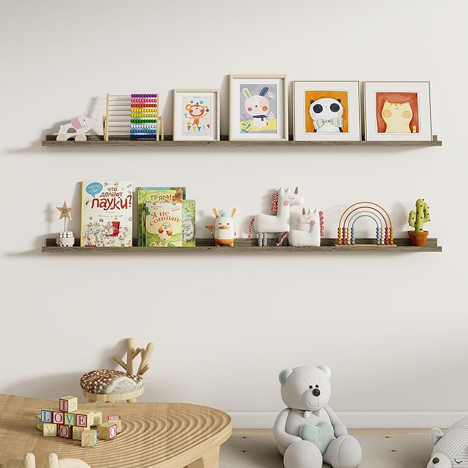Dreamland Picture Ledge Shelf for Wall, Floating Shelves Set of 2,72 inch Long Floating Shelves with Lip for Living Room,Bedroom,Bathroom,Kitchen,Grey