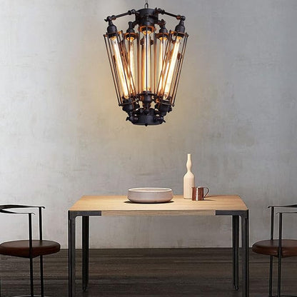 8-Lights Retro Chandelier, Industrial Metal Pendant Lamp Steampunk Pendant Hanging Lamp Geometric Structure Ceiling Lamp for Kitchen Island Foyer Hallway Living Room Bar