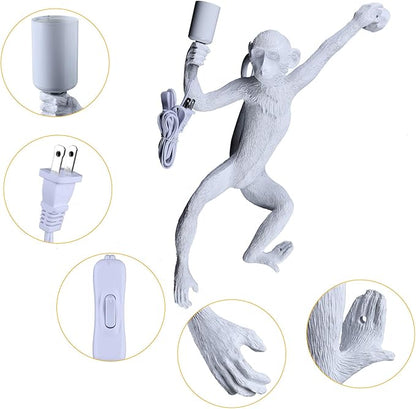 LOYALHEARTDY Industrial Wall Lighting Fixture Vintage Resin Monkey Light Wall Lamp for Living Room Children's Kid's Bedroom Club Decoration (White, Wall Lamp)