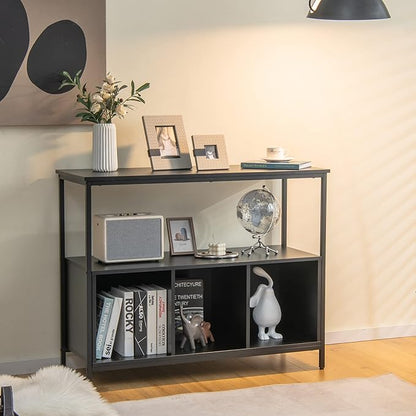 LOKO Buffet Cabinet with Open Shelves, Freestanding Kitchen Cabinet with 3-Cube Compartments, Coffee Bar Credenza Sideboard, 43.5 x 17 x 35 inches (Black)