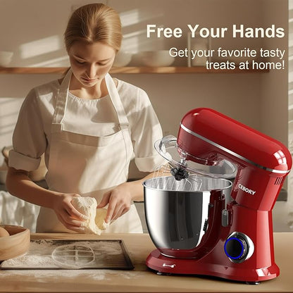 CEBORY 3-IN-1 Electric Stand Mixer, 6.5QT Bowl 660W 10-Speed Kitchen Mixer, Household Food Mixers include Dough Hook, Beater and Whisk, Bread Cake Mixer for Baking and Most Home Cooks, Red