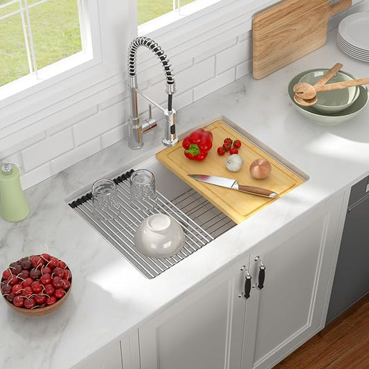 White Undermount In Kitchen Sink 33"x19" Workstation Granite Composite Sink Small Granite Undermount Quartz Modern Under Counter Ledge Single Bowl Kitchen Deep Sinks Basin,LOF-Q457Z