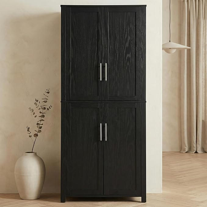 Casaphoria Kitchen Pantry Cabinet, 67" Tall Freestanding Kitchen Cabinet with 4 Adjustable Shelves, 28" W Storage Cabinet for Kitchen Pantry Organization (Black, Single)