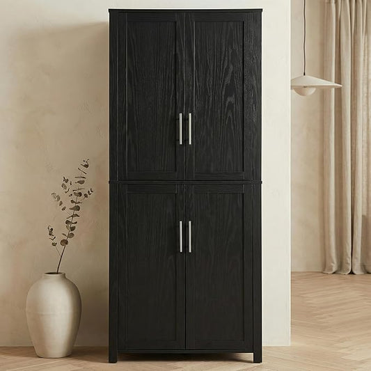 Casaphoria Kitchen Pantry Cabinet, 67" Tall Freestanding Kitchen Cabinet with 4 Adjustable Shelves, 28" W Storage Cabinet for Kitchen Pantry Organization (Black, Single)