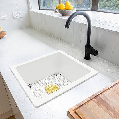 MILOSEN White Undermount Bar Sink, 16×18 Inch Small White Wet Bar or Prep Sink, 9 Inch Deep Granite Composite Outdoor Single Bowl Basin with Accessories, Small Quartz Sinks