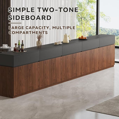 157.5"Buffet Cabinet with Drawer & Door, Console Table, Set of 5 Modular Stackable Sideboard Coffee Bar Cabinet with Adjustable Shelve, Matte Gray Walnut Storage Accent Credenza for Living Room
