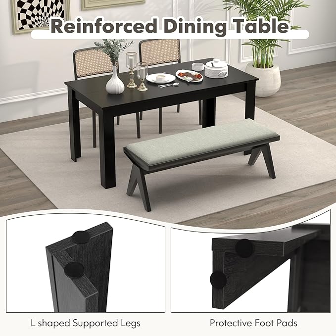 63-Inch Dining Table for 4-6 People, Rectangular Wooden Kitchen Table, L-Shaped Legs, 330 LBS Weight Capacity, Modern Farmhouse Dinette Table for Restaurant, Living Room, Family (Black)