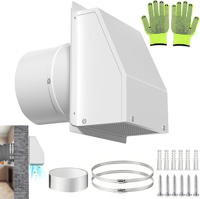 10 inch Wall Vent Cover for Dryer Vent, Outdoor Wall Exhaust Vent Cap Exterior Air Vent Cover with Screen & Damper, External Extractor Wall Vent Hood for Bathroom Fan Range Hood HVAC Duct