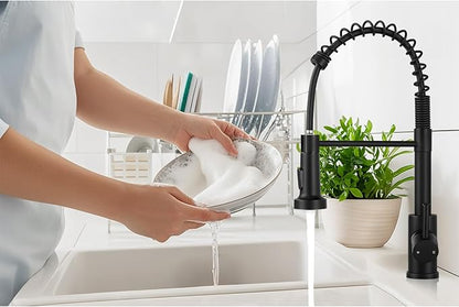Kitchen Sink Faucet with Soap Dispenser,Commercial Single Handle Kitchen Faucets with Deck Plate (Matte Black)
