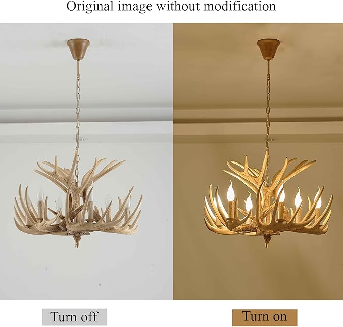 Rustic Antler Chandelier Lighting,Retro Deer Antler Chandelier 6 Light,E12 Base, Deer Horn Ceiling Pendant Light Fixtures for Home Hotel Store (6 lamp arms + 3 arms)