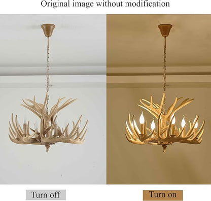 Rustic Antler Chandelier Lighting,Retro Deer Antler Chandelier 6 Light,E12 Base, Deer Horn Ceiling Pendant Light Fixtures for Home Hotel Store (6 lamp arms + 3 arms)