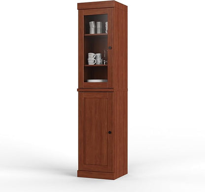 Palace Imports Solid Wood Kitchen Pantry - Narrow Storage Cabinet - 16.5" Wide x 71.5" Tall - 1 Raised Panel & 1 Glass Door, Mocha, Adjustable Shelves, 100% Eco-Friendly Wood, Modular Cabinets