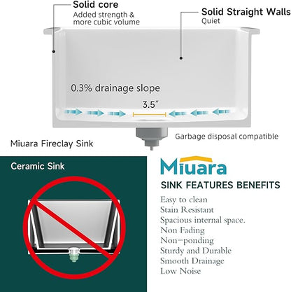 Miuara White Undermount Bar Sink 18 Inch - Small Topmount Kitchen Sink Drop In 18”x18”x9”, Dual Mount Single Bowl, Heavy Duty Solid Fireclay, w 2 Accessories, for Kitchen, Laundry, Powder, Outdoor