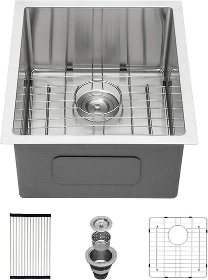 Lordear 15 Bar Sink Undermount 15x17 Inch Stainless Steel Undermount Sink Bar Prep Sink 16 Gauge R10 Round Corner Deep Single Bowl Handmade Sinks