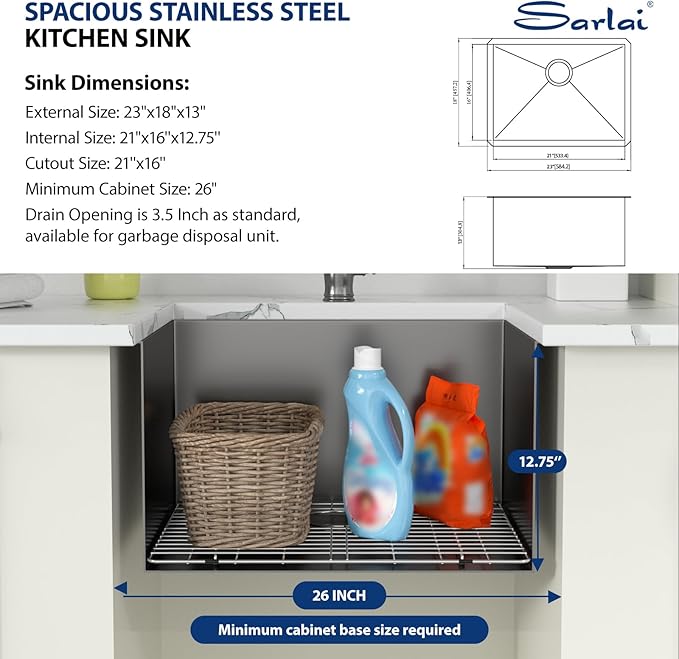 Sarlai Black Undermount Laundry Sink 23 Inch - 13 Inch Deep Undermount Laundry Utility Gunmetal Black Sink Single Bowl Kitchen Sinks 16 Gauge Stainless Steel Laundry Tub Sinks Basin 23"x18"x13"