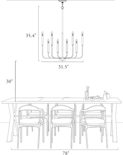 LALUZ 8-Light Black Chandelier, 31.5'' Large Farmhouse Dining Room Light Fixture Over Table, Modern Chandeliers Hanging Lights Fixtures for Living Room Foyer Staircase High Ceilings