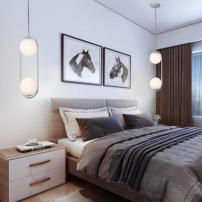 SeeU Chrome Pendant Lighting Mid Century Pendant Light Fixture Hanging Lighting Fixture with White Globe Glass Lampshade Pendant Chandelier for Kitchen Island Dining Room Bedroom
