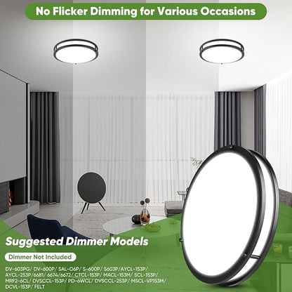 2-Pack 12 Inch Flush Mount Light Fixtures, 36W 3600lm Super Bright LED Ceiling Lights for Kitchen, Dimmable LED Lights 2700K-6500K 5 Color Temperatures, Modern Black Lighting for Bedroom Bathroom