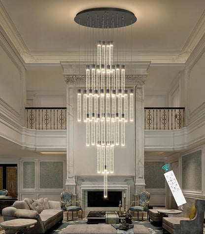 35-Light Long Large Modern Led Crystal Chandeliers Modern Spiral Chandeliers High Ceilings Chandelier for Staircase Foyer Black