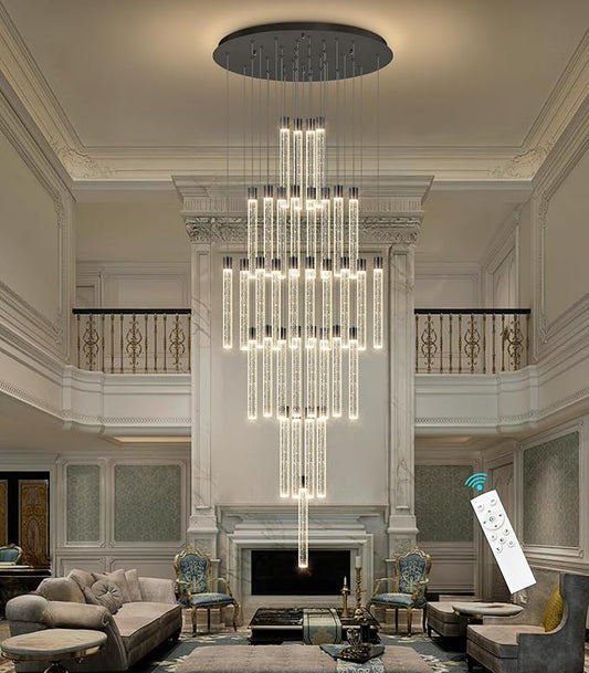 35-Light Long Large Modern Led Crystal Chandeliers Modern Spiral Chandeliers High Ceilings Chandelier for Staircase Foyer Black