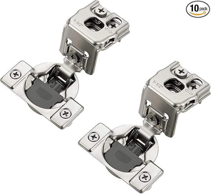 JOYDECOR 10 Packs (5 Pairs) 1-1/2 Inch Overlay Soft Close Hinges Satin Nickel Concealed Hidden Cabinet Hinges Stainless Steel for Face Frame Kitchen Cabinet Doors - 105 Degree