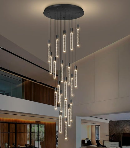 HAIXIANG 13 Foot High Ceiling Chandelier for Entryway Modern Crystal Lights for Living Room Foyer Flush Mount Sloping Ceiling Pendant Light Fixture Remote Dimmable 20-Lights Black