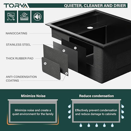 TORVA RV Kitchen Sink, 15 x 18 x 9 Inch Undermount Bar Sink 16 Gauge Stainless Steel Single Bowl Workstation Sink with Faucet Cutting Board, Dark Grey