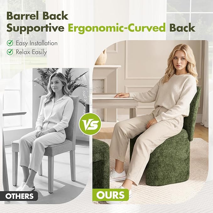 Hyfirm Modern Upholstered Dining Chairs Set of 4, Chenille Accent Side Dining Chairs Armless Kitchen Chair Parsons Chairs with Curved Back for Kitchen Dining Room Living Room, Moss Green