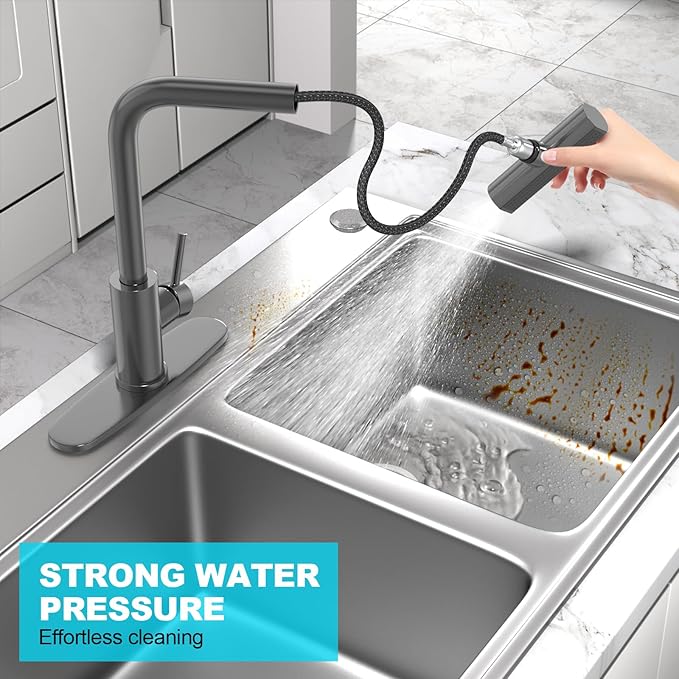 AVSIILE Waterfall Kitchen Faucets with Pull Down Sprayer & Soap Dispenser, Single Hole, Single Handle, Pull Out Tap, Stainless Steel Sink Faucet in Gray, Suitable for Farmhouse Camper Laundry Rv Bar