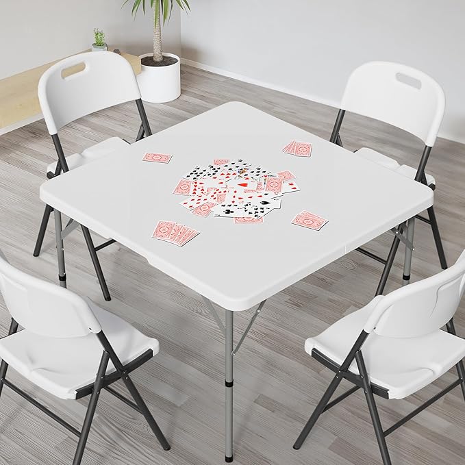 VINGLI 42" Fold in Half Square Table, Bi-Folding Commercial Portable Plastic Dining Table for Kitchen Outdoor Party Wedding Event, White