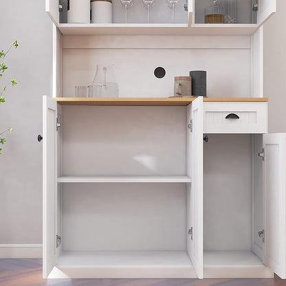 RASOO Kitchen Pantry Cabinet White 71" Freestanding Sideboard Storage Cabinet Furniture Microwave Cabinet with 6 Doors and 1 Drawer