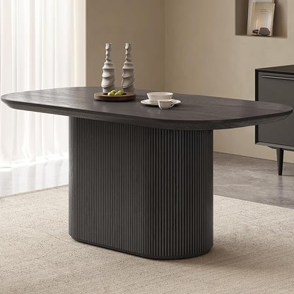 Miuuod 62.99" Oval Dining Table Set for 6-8, Modern Farmhouse Kitchen Table with 4 Ergonomic Chairs, Large Wood Dining Room Table Set, Kitchen & Dining Furniture, Dark Grey